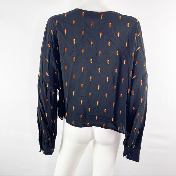 IRO Jeans Women's Black Long Sleeve DISJA Blouse Lightning Bolt Print Size 40 M - Picture 6 of 9